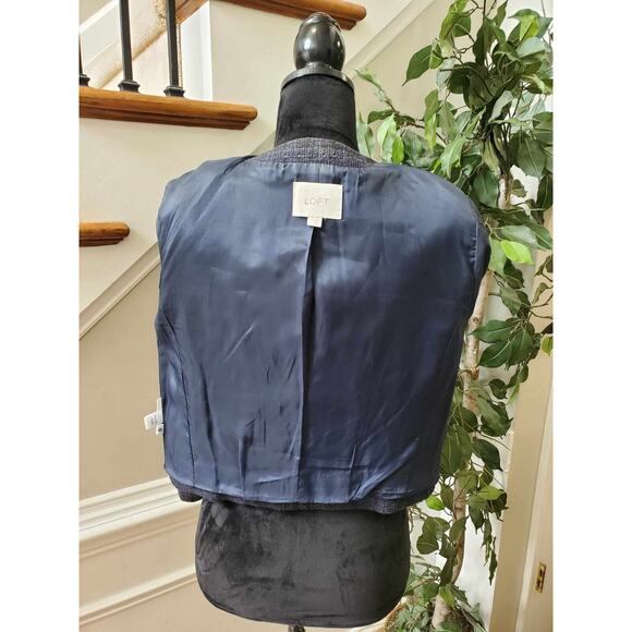 Ann Taylor Loft Women's Blue Cotton Long Sleeve Casual Crome Studded Blazer 4 - Picture 7 of 12